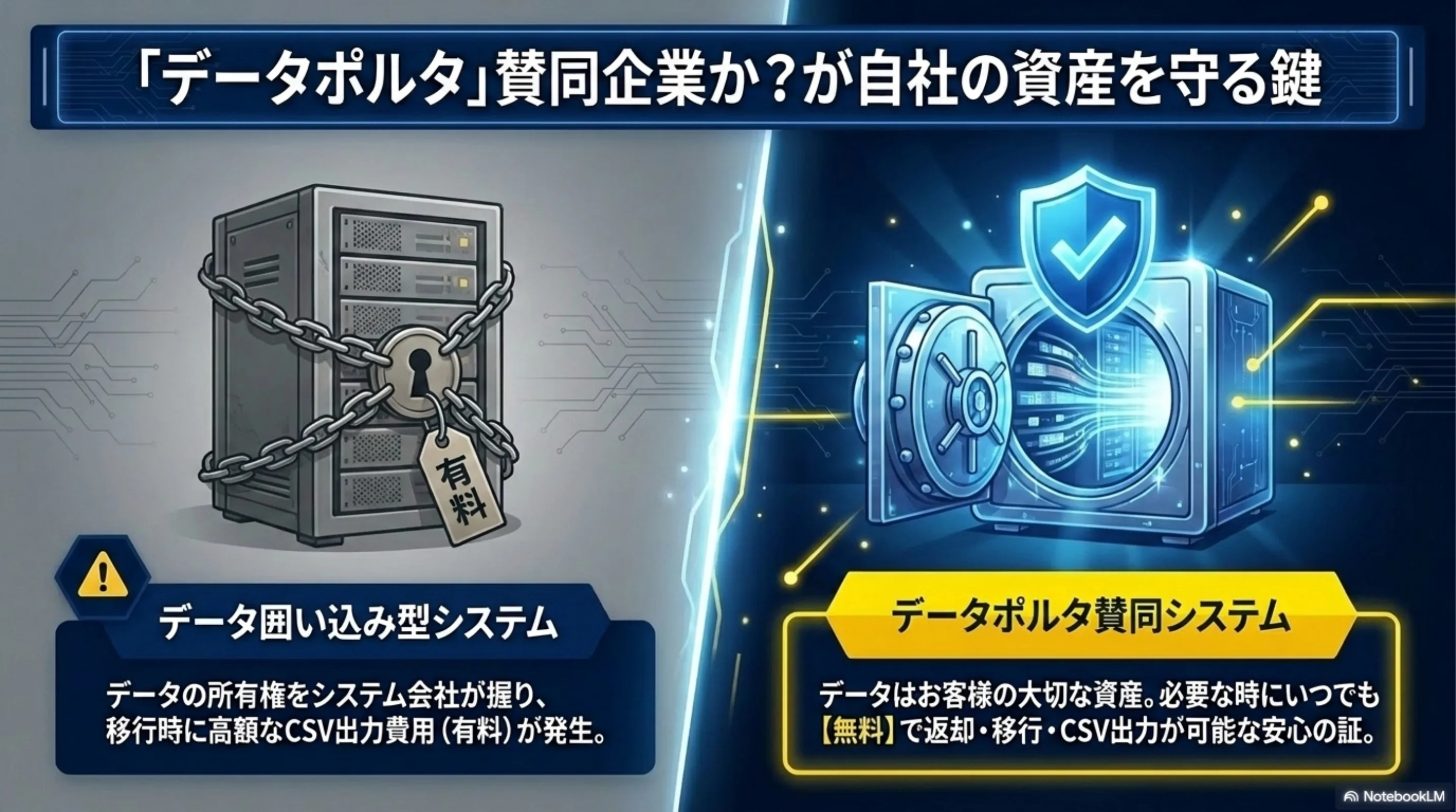 データ囲い込み型システムとデータポルタ賛同システムの比較